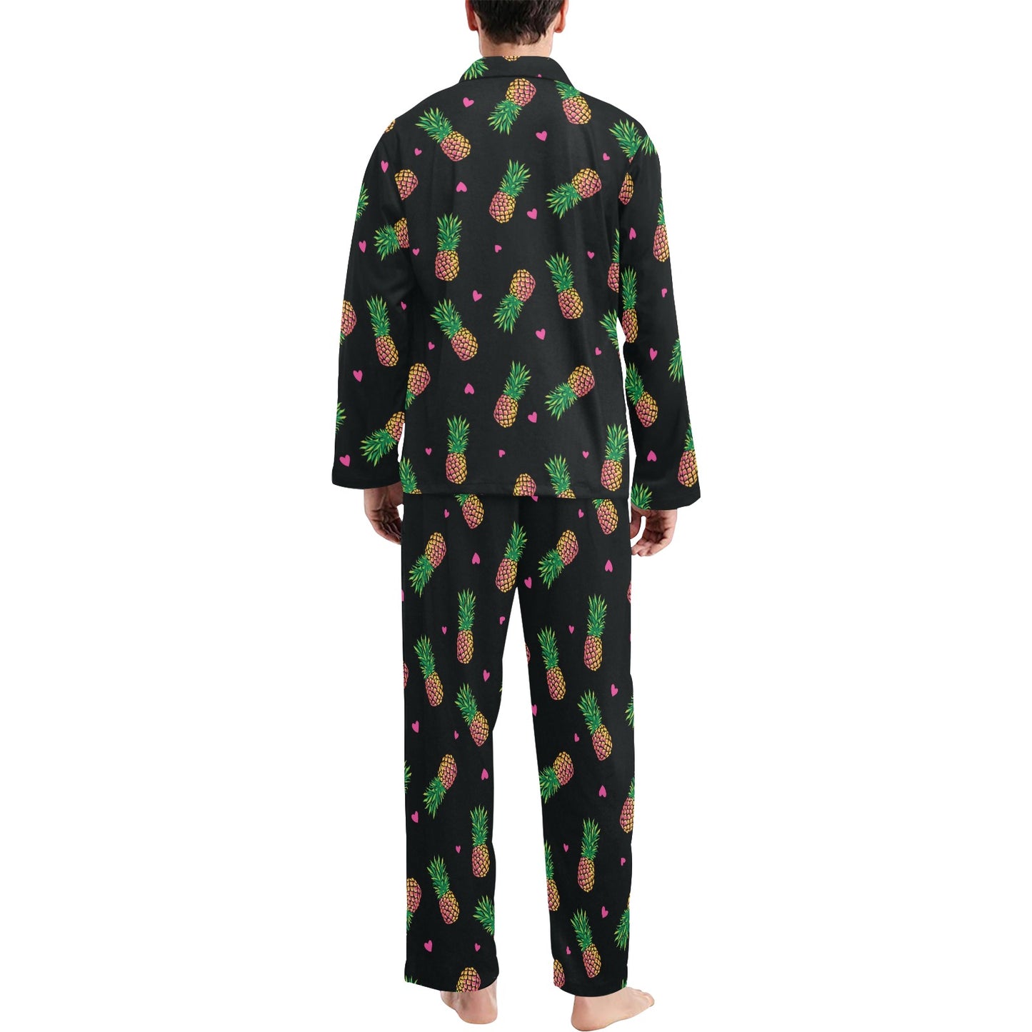 Neon Pineapple Pattern Print Design A04 Men's Long Pajama Set