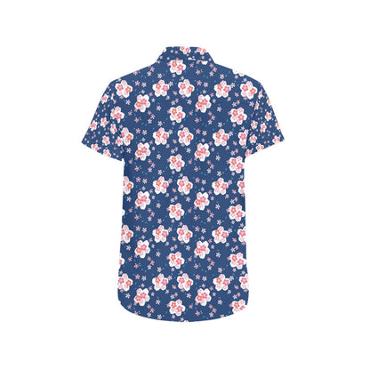 Sakura Print Design LKS306 Men Short Sleeve Button Up Shirt