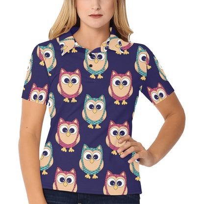 Owl Pattern Print Design A06 Women's Polo Shirt