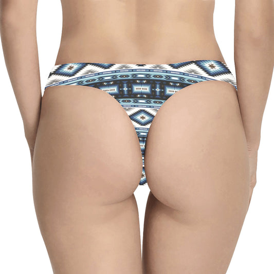 Navajo Dark Blue Print Pattern Women's Thongs