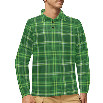 Irish Plaid Pattern Print Design 02 Long Sleeve Polo Shirt For Men's
