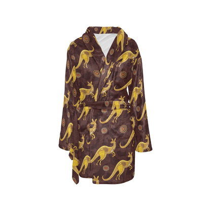 Kangaroos Aboriginal Pattern Print Design 08 Women's Fleece Robe