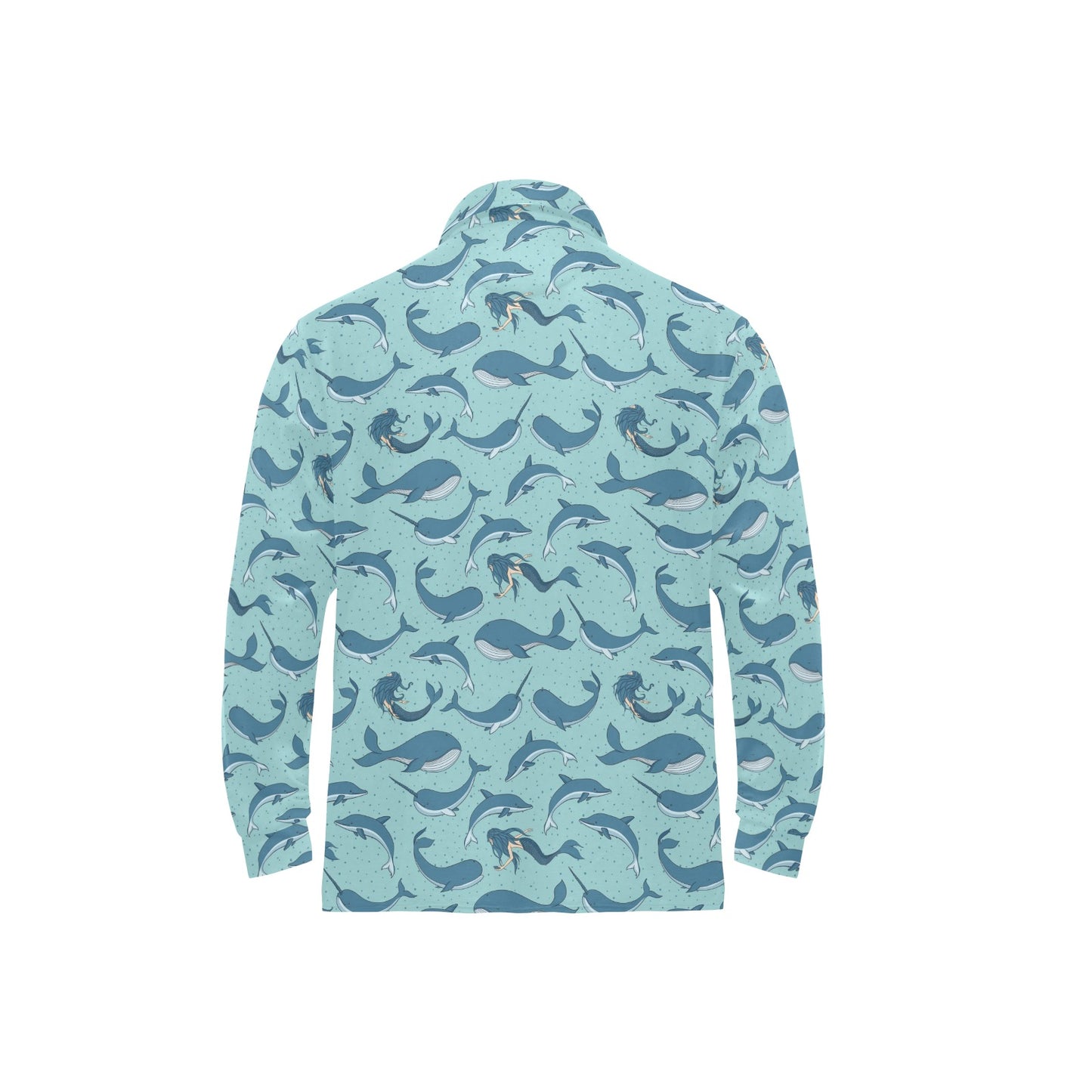 Narwhal Themed Print Long Sleeve Polo Shirt For Men's