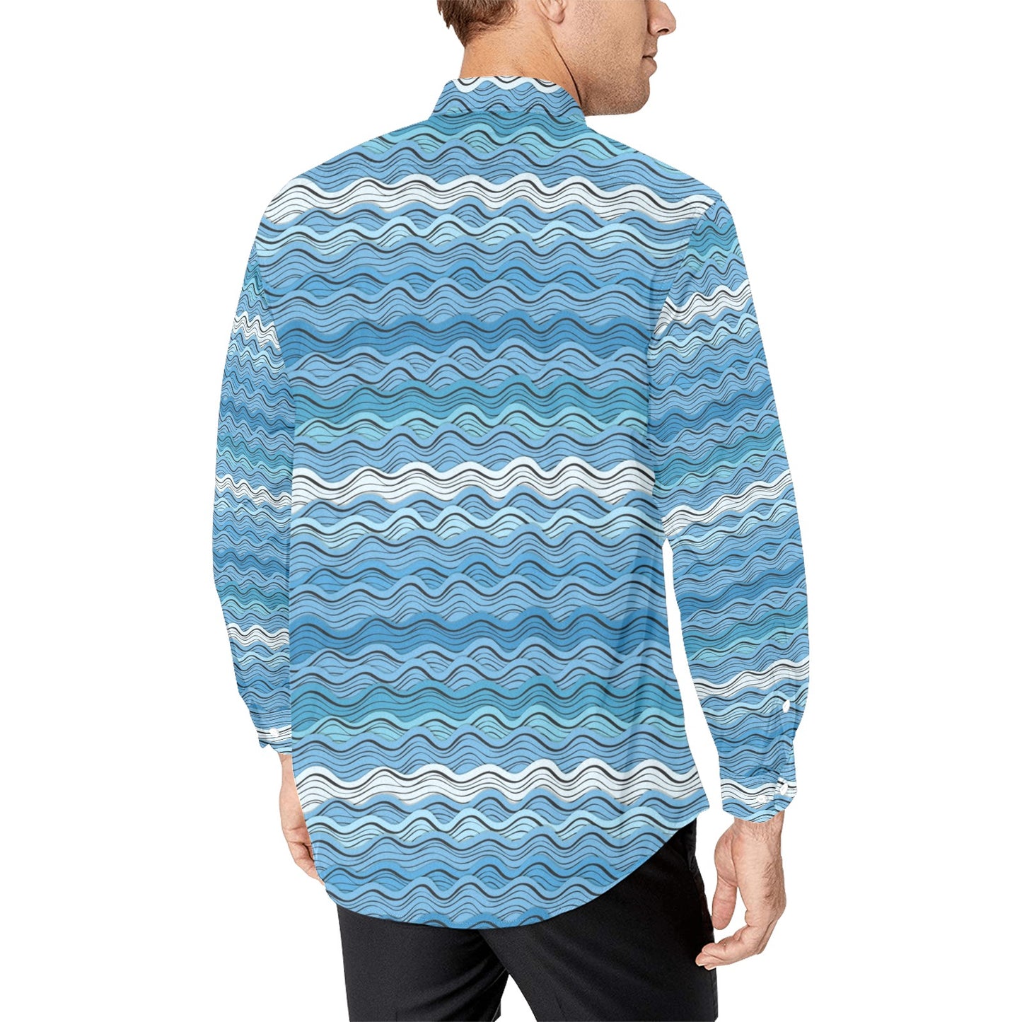 Wave Print Design LKS301 Men's Long Sleeve Dress Shirt