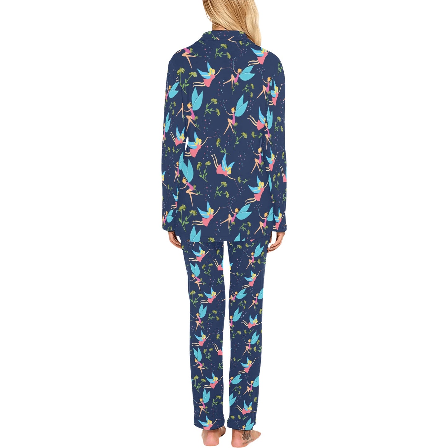 Fairy with flower Print Pattern Women's Long Pajama Set