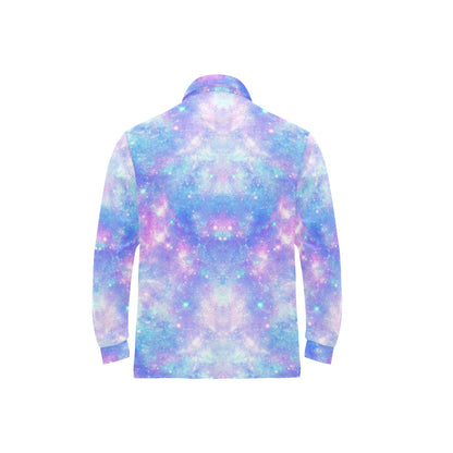Galaxy Stardust Pastel Color Print Long Sleeve Polo Shirt For Men's