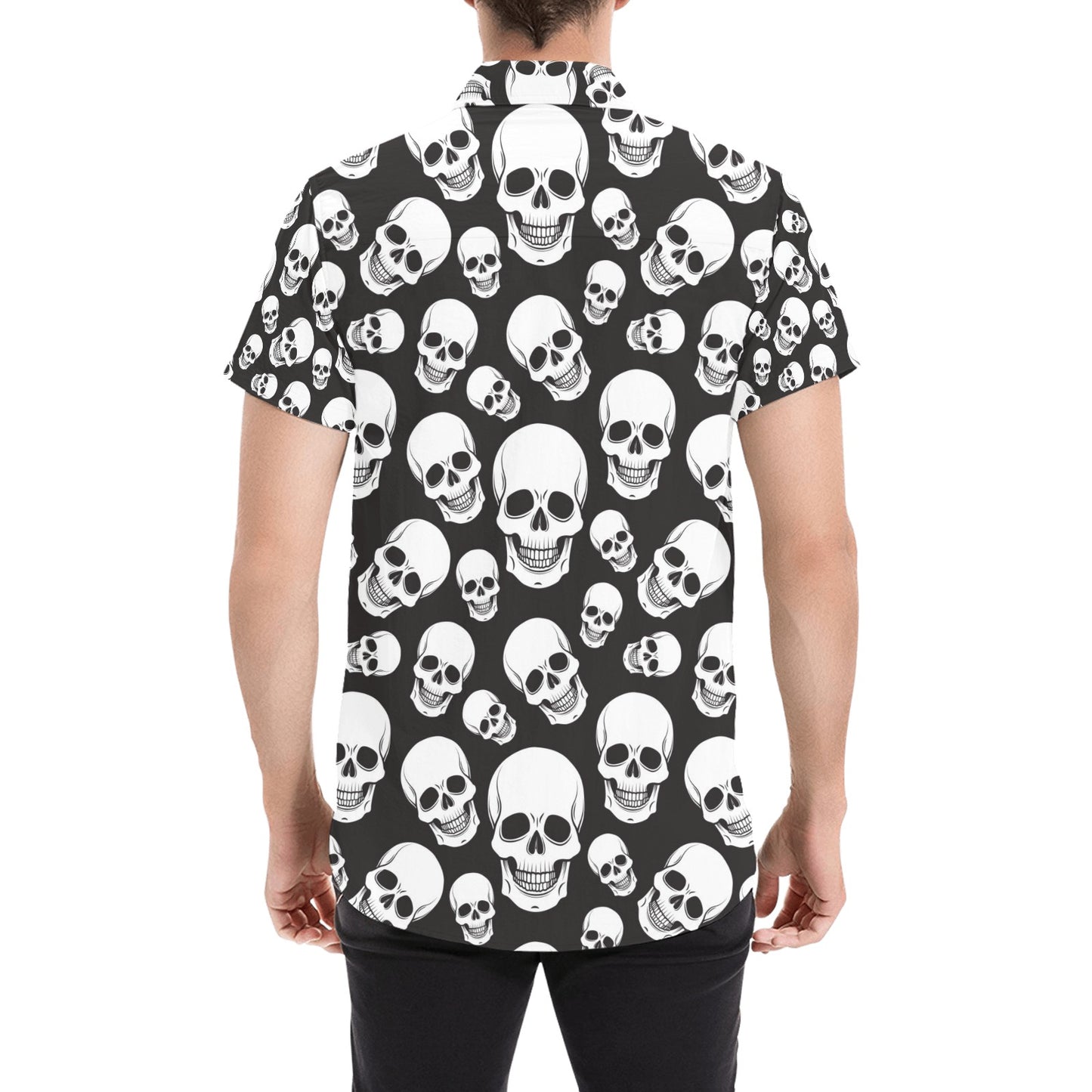 Skull Print Design LKS301 Men Short Sleeve Button Up Shirt