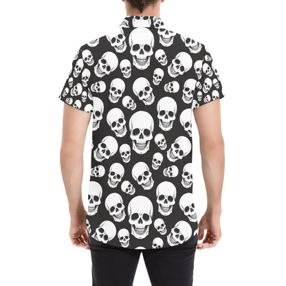 Skull Print Design LKS301 Men Short Sleeve Button Up Shirt