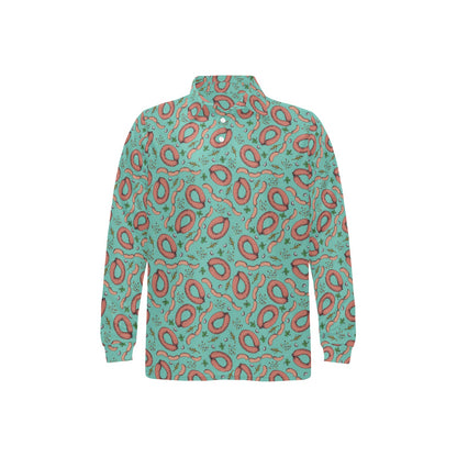 Sausage Print Design LKS303 Long Sleeve Polo Shirt For Men's