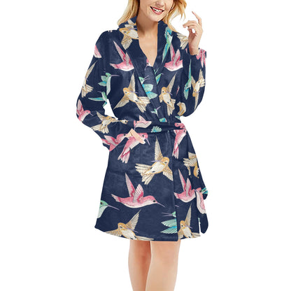 Hummingbird Cute Pattern Print Design 01 Women's Fleece Robe