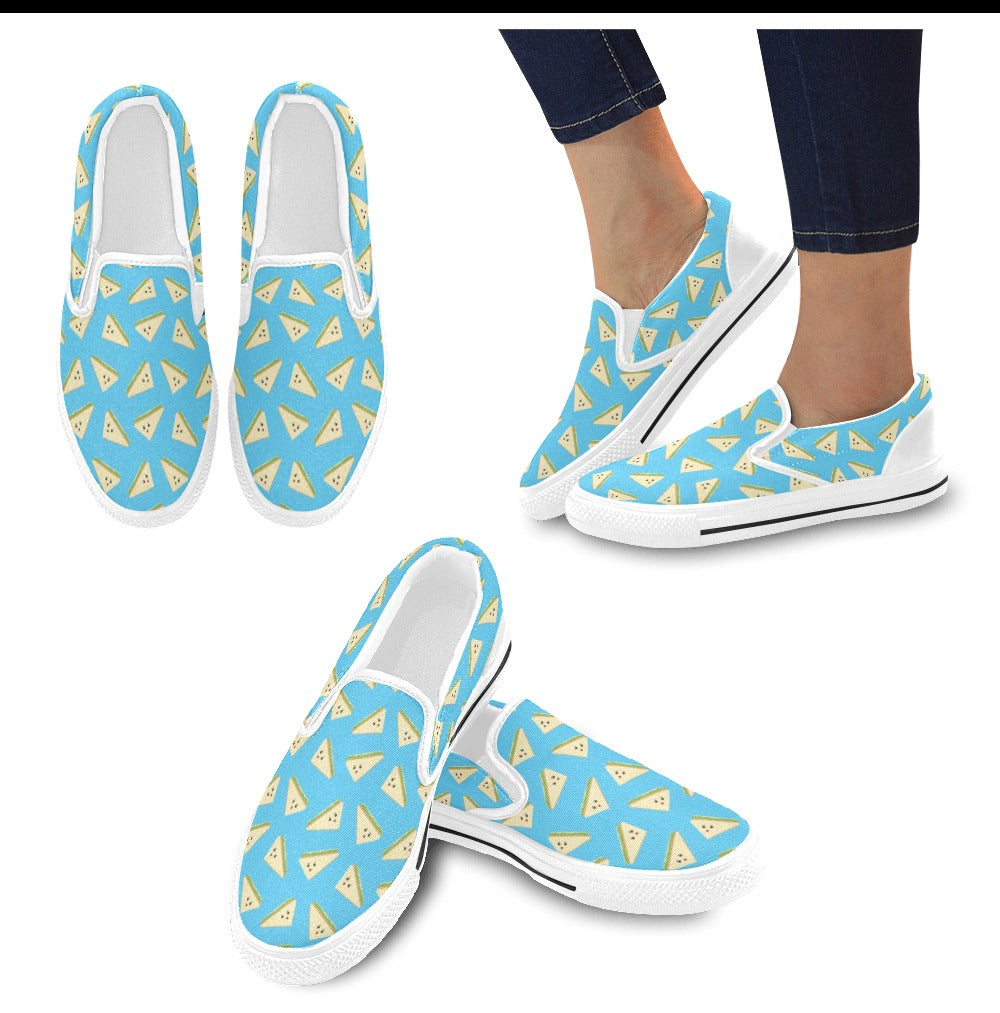 Sandwich Emoji Print Design LKS305 White Slip Ons Canvas Women's Shoes