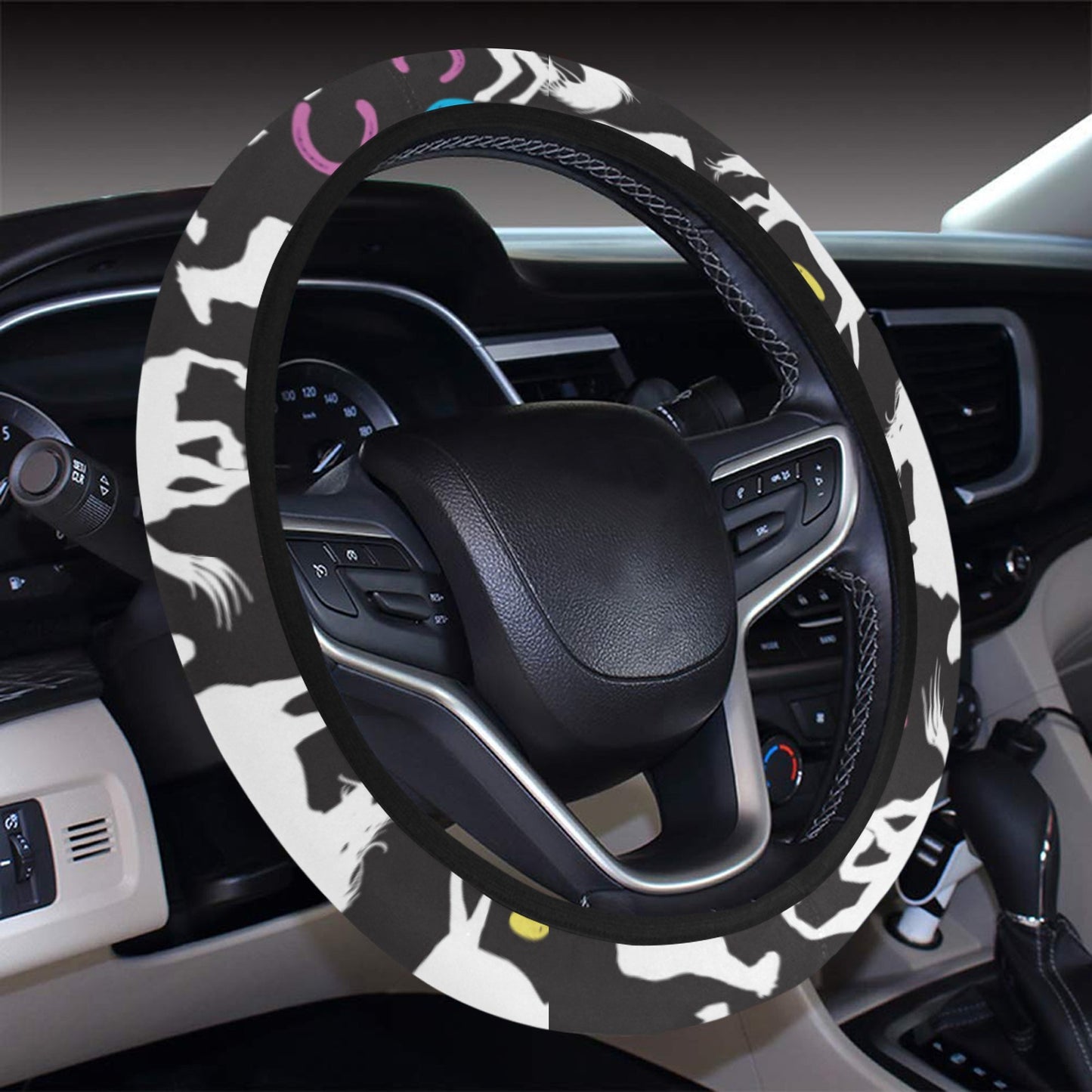 Horse Hoof Colorful Print Design LKS301 Steering Wheel Cover with Elastic Edge