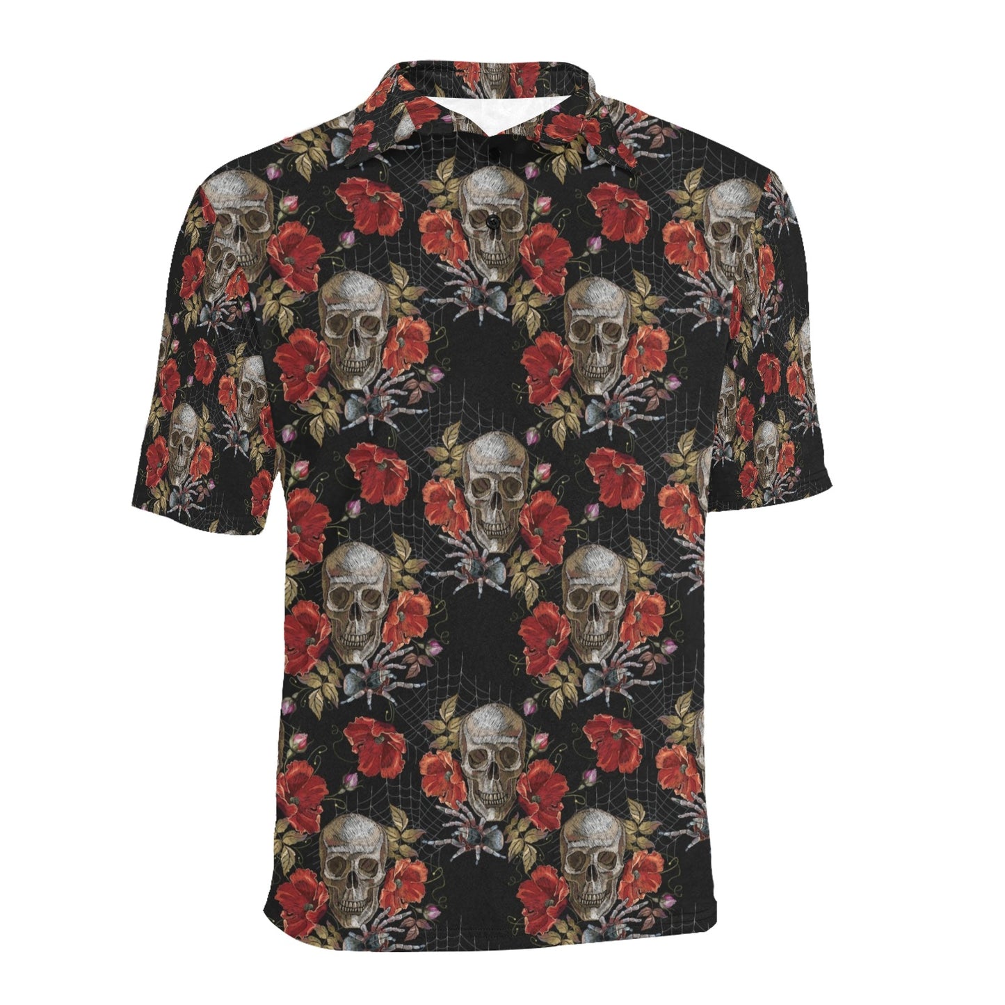 Spider Web Skull Rose Print Design LKS305 Men Polo Shirt