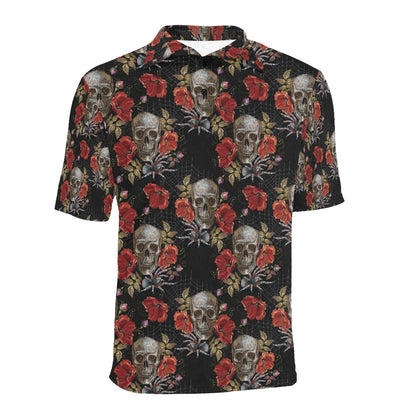 Spider Web Skull Rose Print Design LKS305 Men Polo Shirt