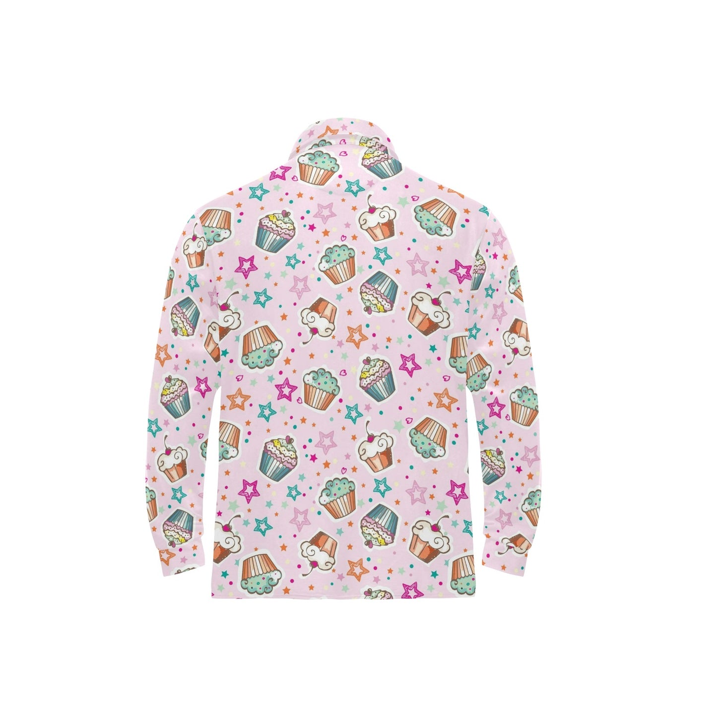 Cupcake Pattern Print Design CP03 Long Sleeve Polo Shirt For Men's