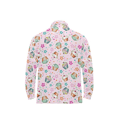 Cupcake Pattern Print Design CP03 Long Sleeve Polo Shirt For Men's