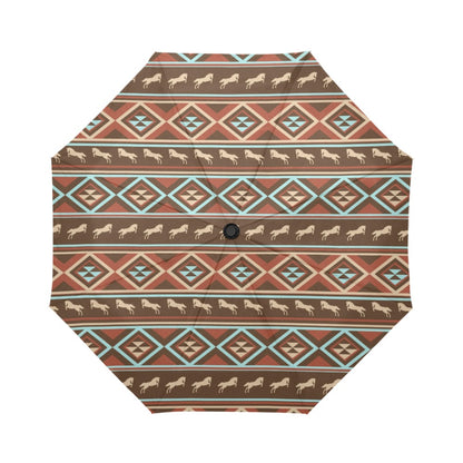 Western Horse Pattern Print LKS301 Anti-UV Automatic Umbrella