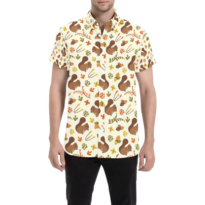 Squirrel Print Design LKS3010 Men Short Sleeve Button Up Shirt