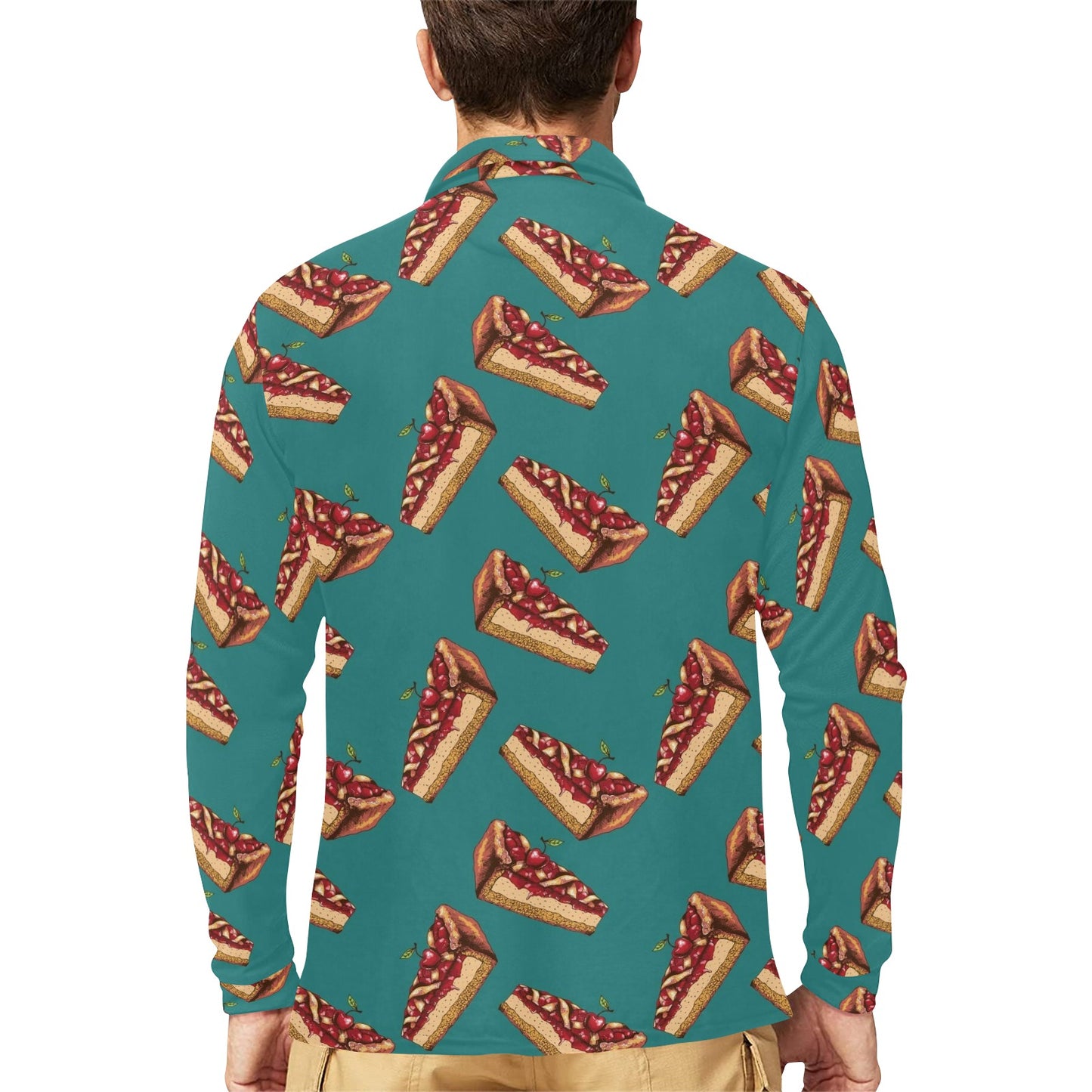 Cheesecake Cherry Pattern Print Design CK03 Long Sleeve Polo Shirt For Men's