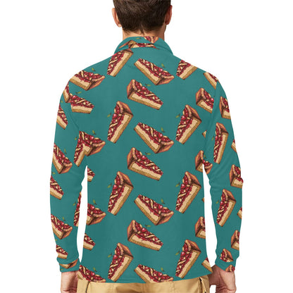 Cheesecake Cherry Pattern Print Design CK03 Long Sleeve Polo Shirt For Men's