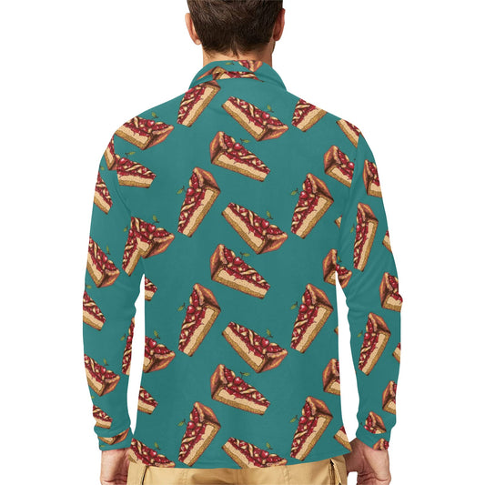 Cheesecake Cherry Pattern Print Design CK03 Long Sleeve Polo Shirt For Men's
