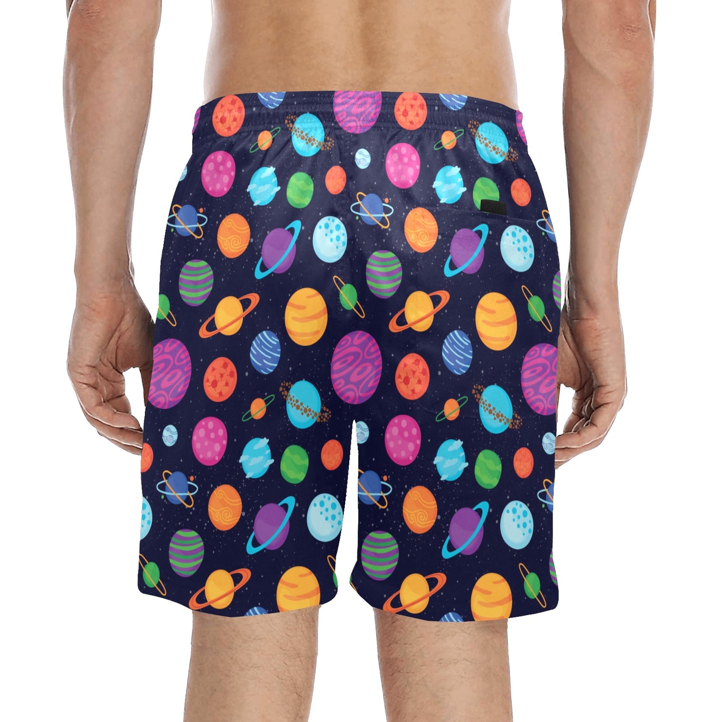Planet Multicolor Print Design LKS302 Men's Swim Trunks Beach Shorts