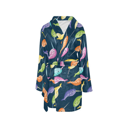Narwhal Colorful Pattern Print Design 03 Women's Fleece Robe
