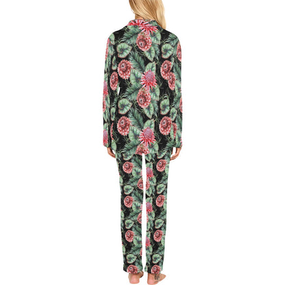Dahlia Pattern Print Design DH06 Women's Long Pajama Set