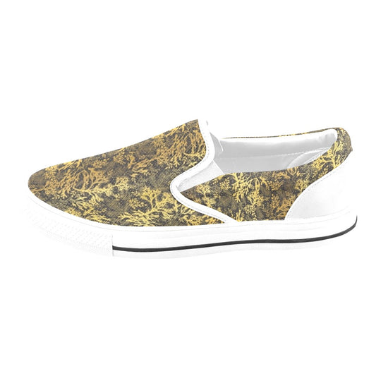 Seaweed Print Design LKS303 White Slip Ons Canvas Women's Shoes