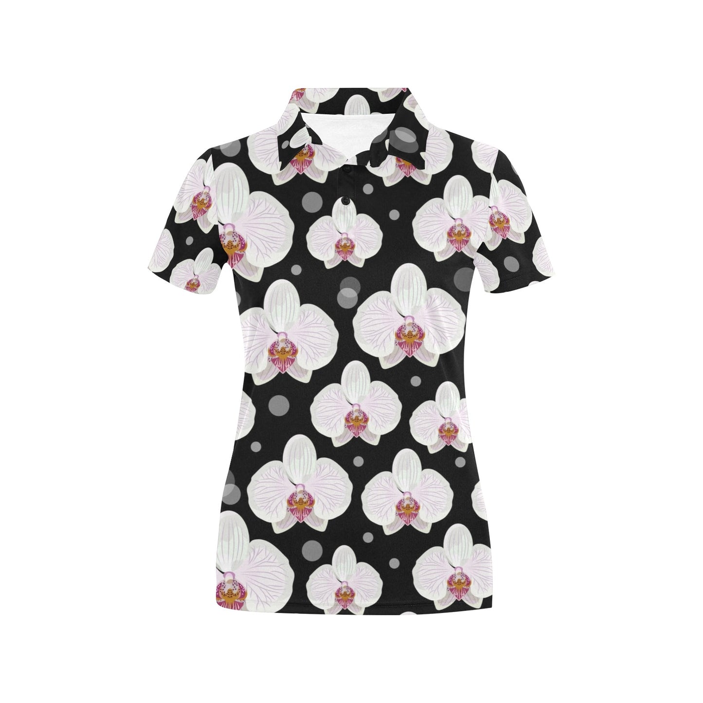 Orchid White Pattern Print Design OR09 Women's Polo Shirt