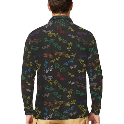 Skateboard Print Design LKS301 Long Sleeve Polo Shirt For Men's