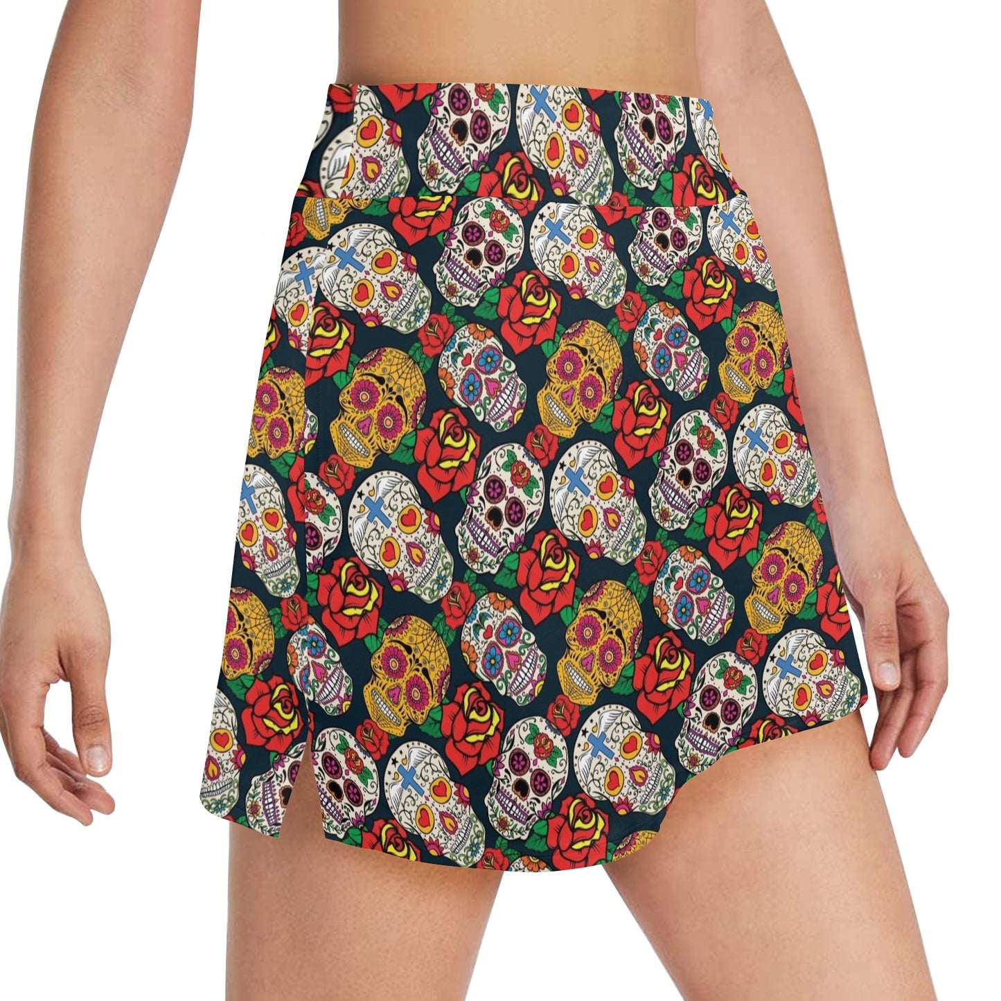 Sugar Skull Print Design LKS306 17" Golf & Pickleball Skort with Pockets
