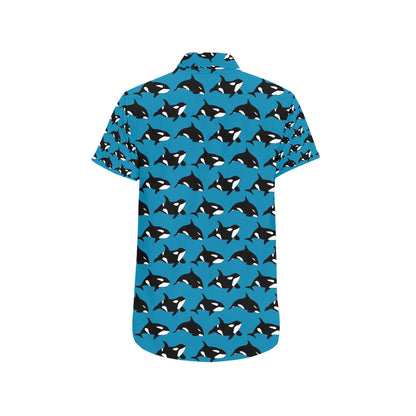 Whale Print Design LKS304 Men Short Sleeve Button Up Shirt