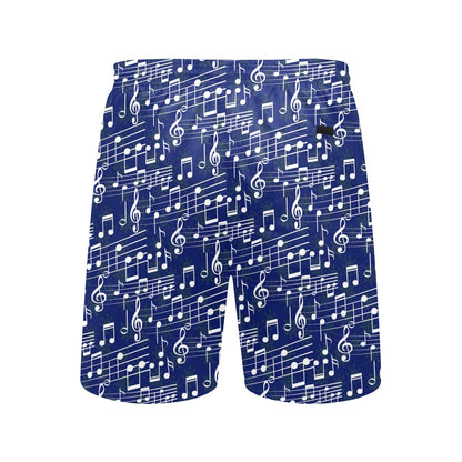 Music Note Blue Themed Print Men's Swim Trunks Beach Shorts