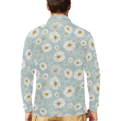 Daisy Pattern Print Design DS012 Long Sleeve Polo Shirt For Men's