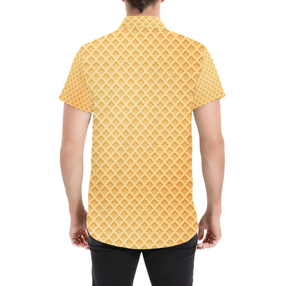 Waffle Texture Print Design LKS302 Men Short Sleeve Button Up Shirt