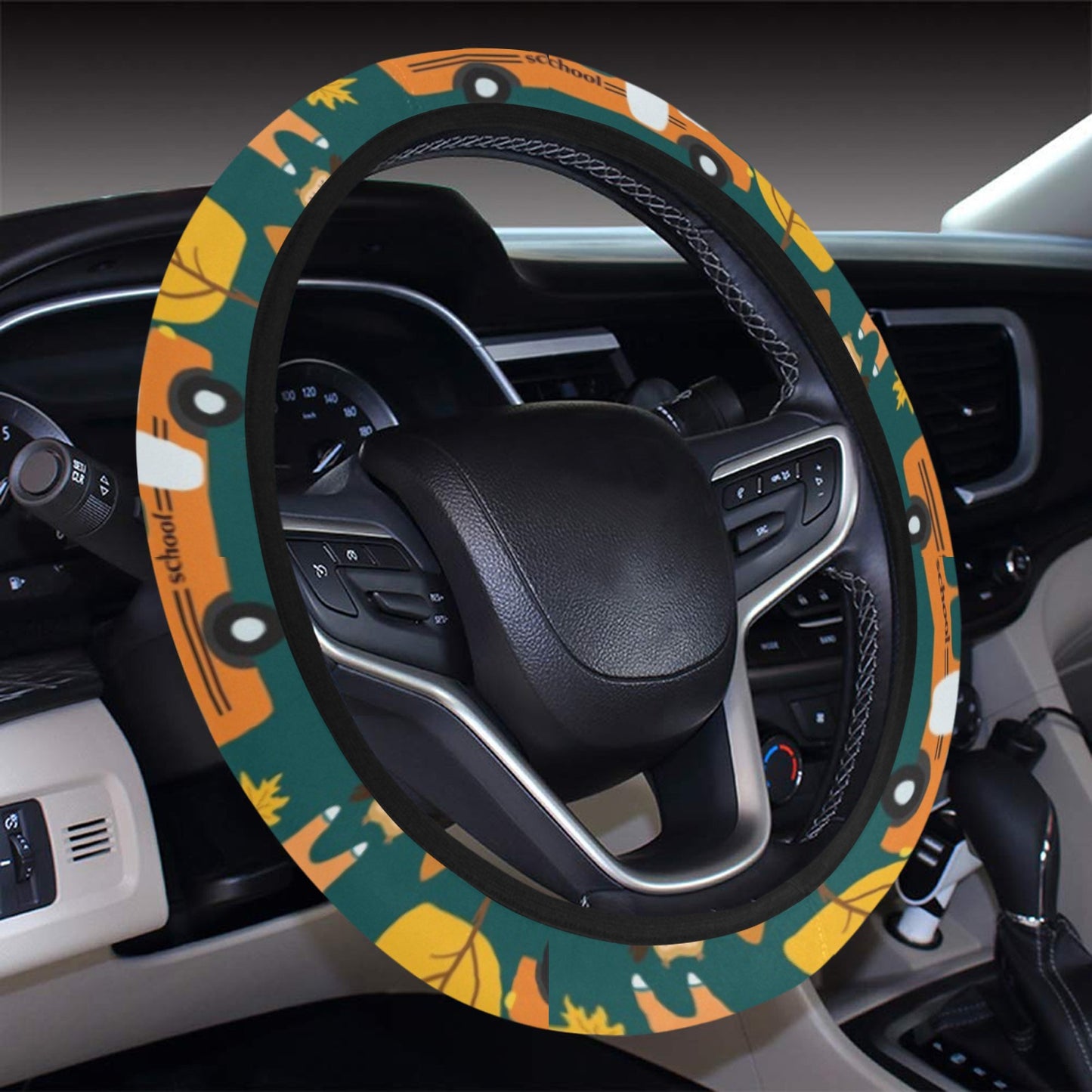 School Bus Print Design LKS309 Steering Wheel Cover with Elastic Edge