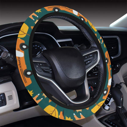 School Bus Print Design LKS309 Steering Wheel Cover with Elastic Edge