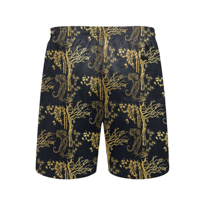 Tiger Gold Print Design LKS307 Men's Swim Trunks Beach Shorts