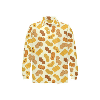 Cookie Pattern Print Design 06 Long Sleeve Polo Shirt For Men's
