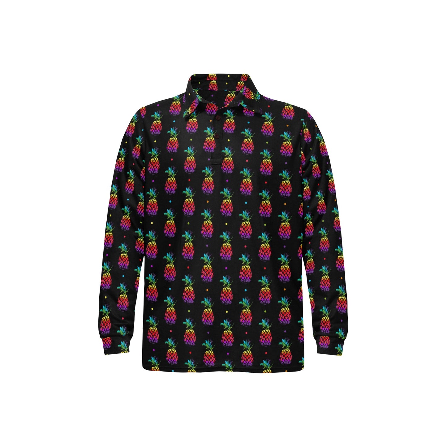 Pineapple Rainbow Dot Print Long Sleeve Polo Shirt For Men's