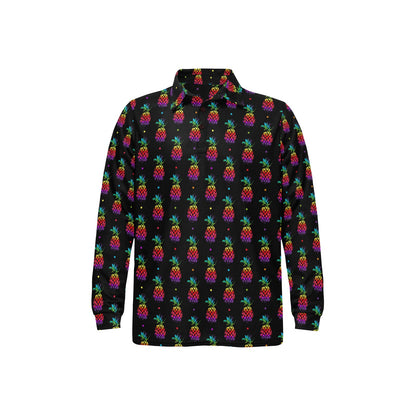 Pineapple Rainbow Dot Print Long Sleeve Polo Shirt For Men's