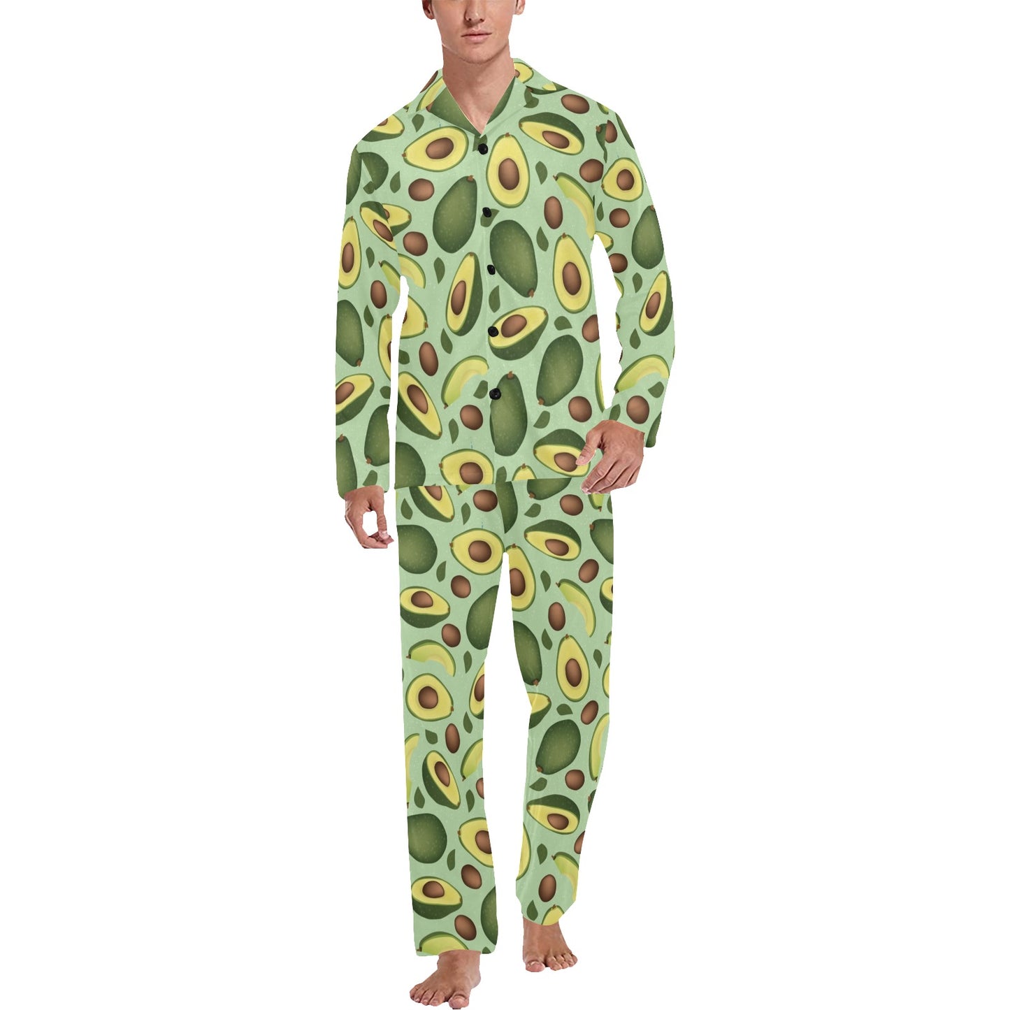 Avocado Pattern Print Design AC01 Men's Long Pajama Set