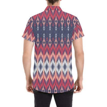 Ikat Print Design LKS401 Men Short Sleeve Button Up Shirt