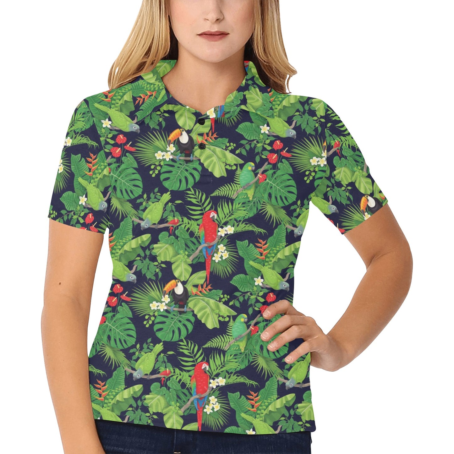 Rainforest Parrot Pattern Print Design A03 Women's Polo Shirt