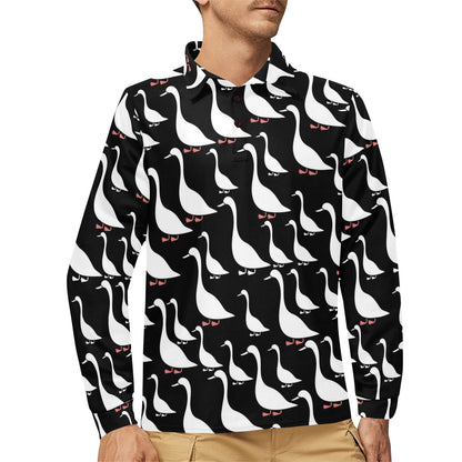 Goose Pattern Print Design 01 Long Sleeve Polo Shirt For Men's