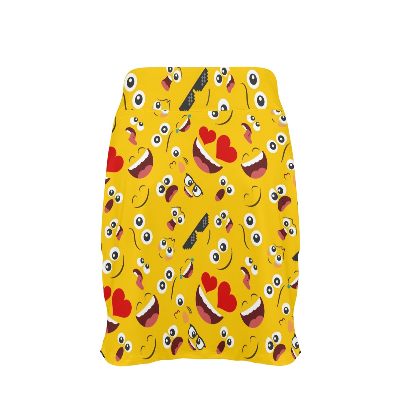 Emoji Face Print Pattern Women's Golf Skirt with Pocket