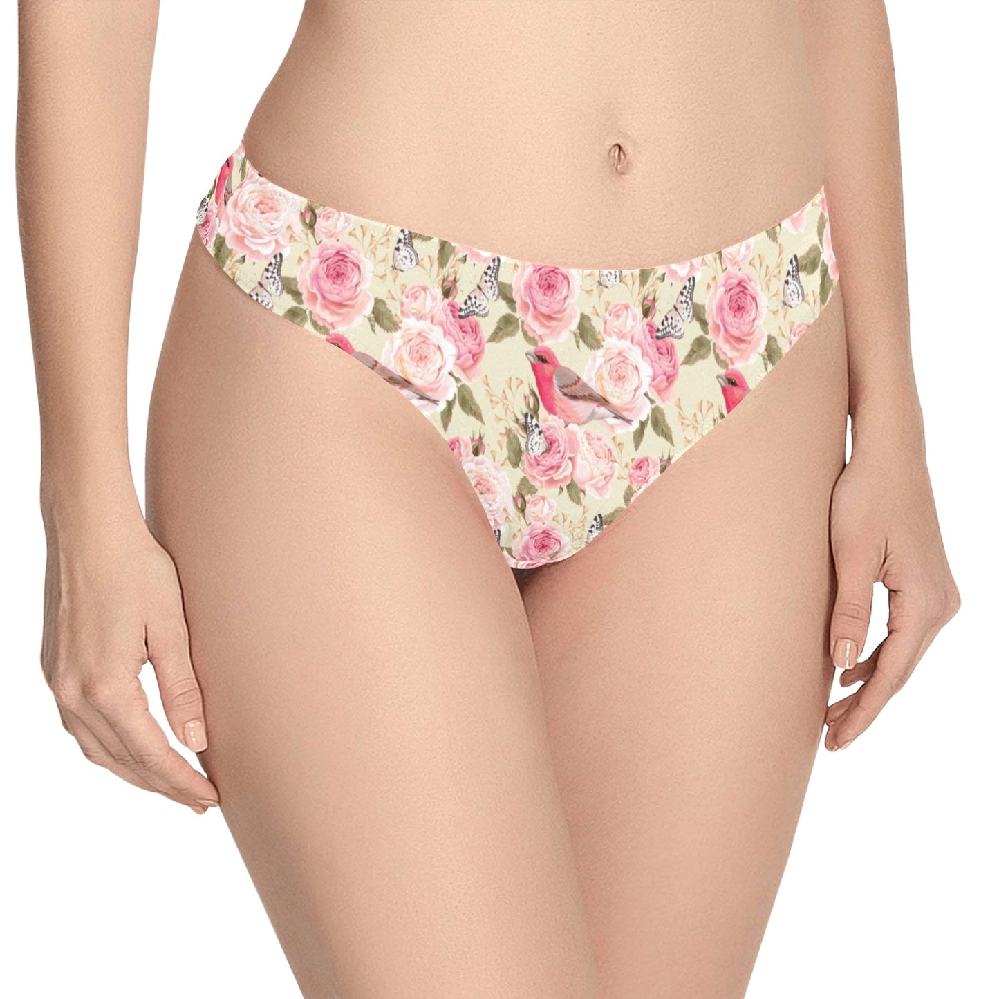 Bird Butterfly Pink Flower Print Pattern Women's Thongs