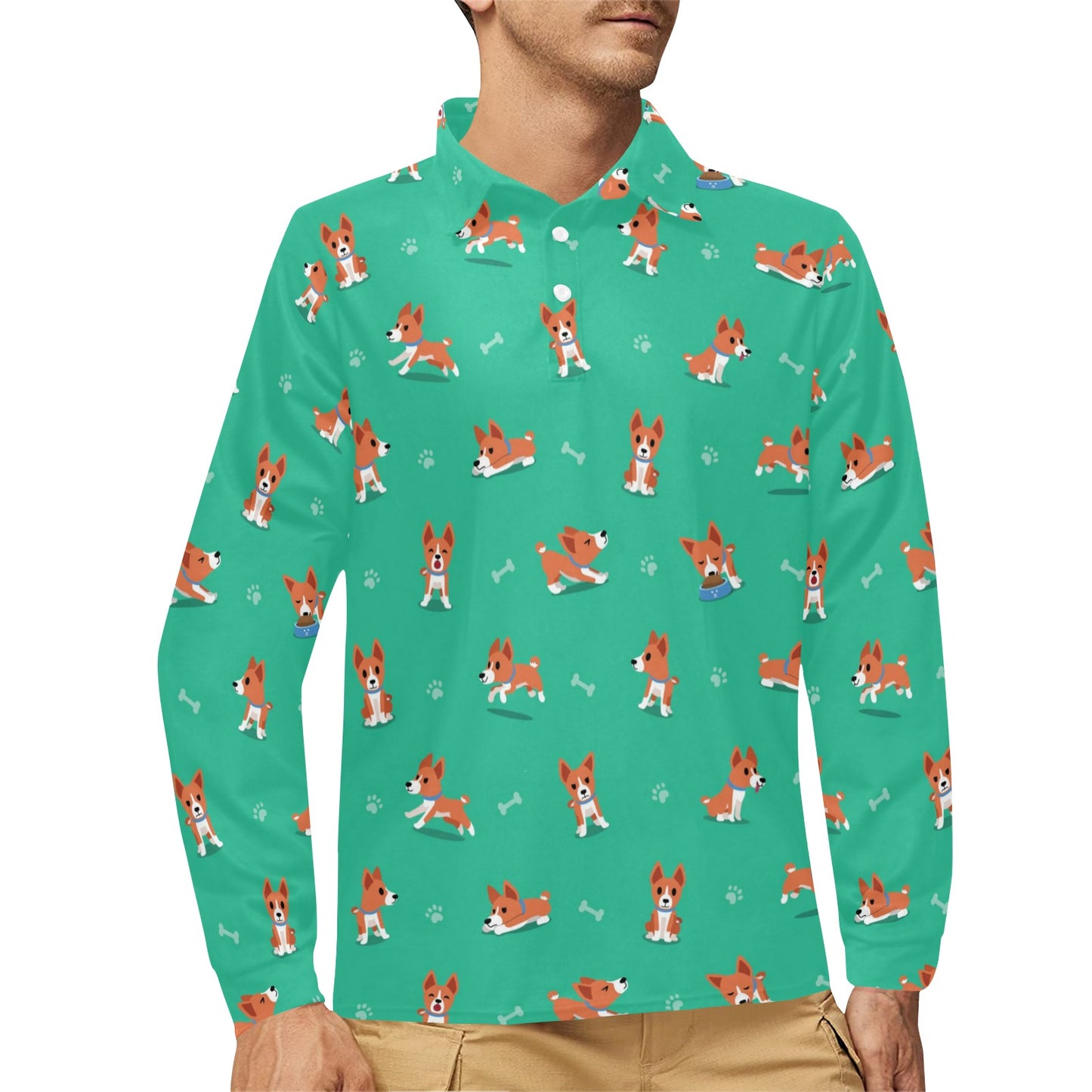 Basenji Pattern Print Design 02 Long Sleeve Polo Shirt For Men's