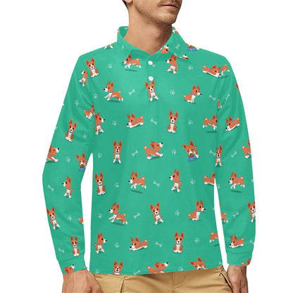 Basenji Pattern Print Design 02 Long Sleeve Polo Shirt For Men's